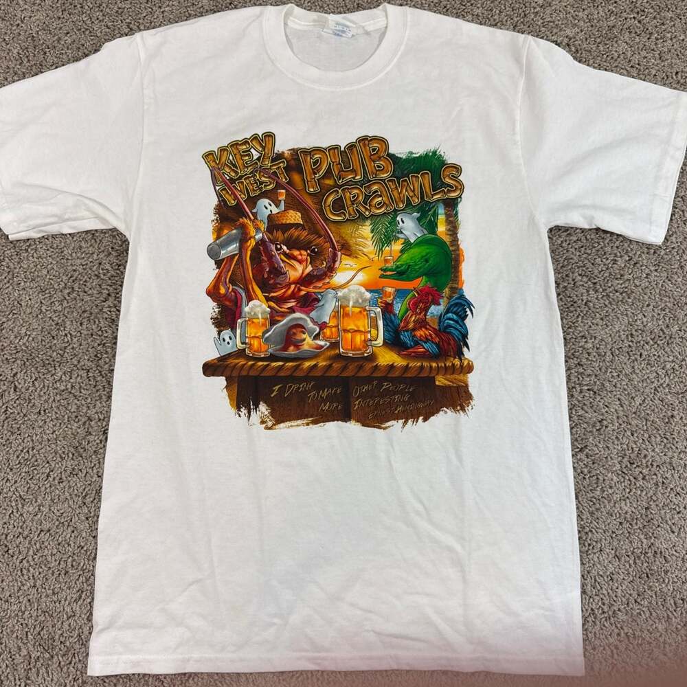 Key West Pub Crawls Rooster Beer Graphic T Shirt Mens Medium Florida EUC
